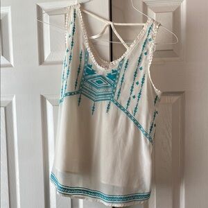 Embroidered White and Blue Women's Top